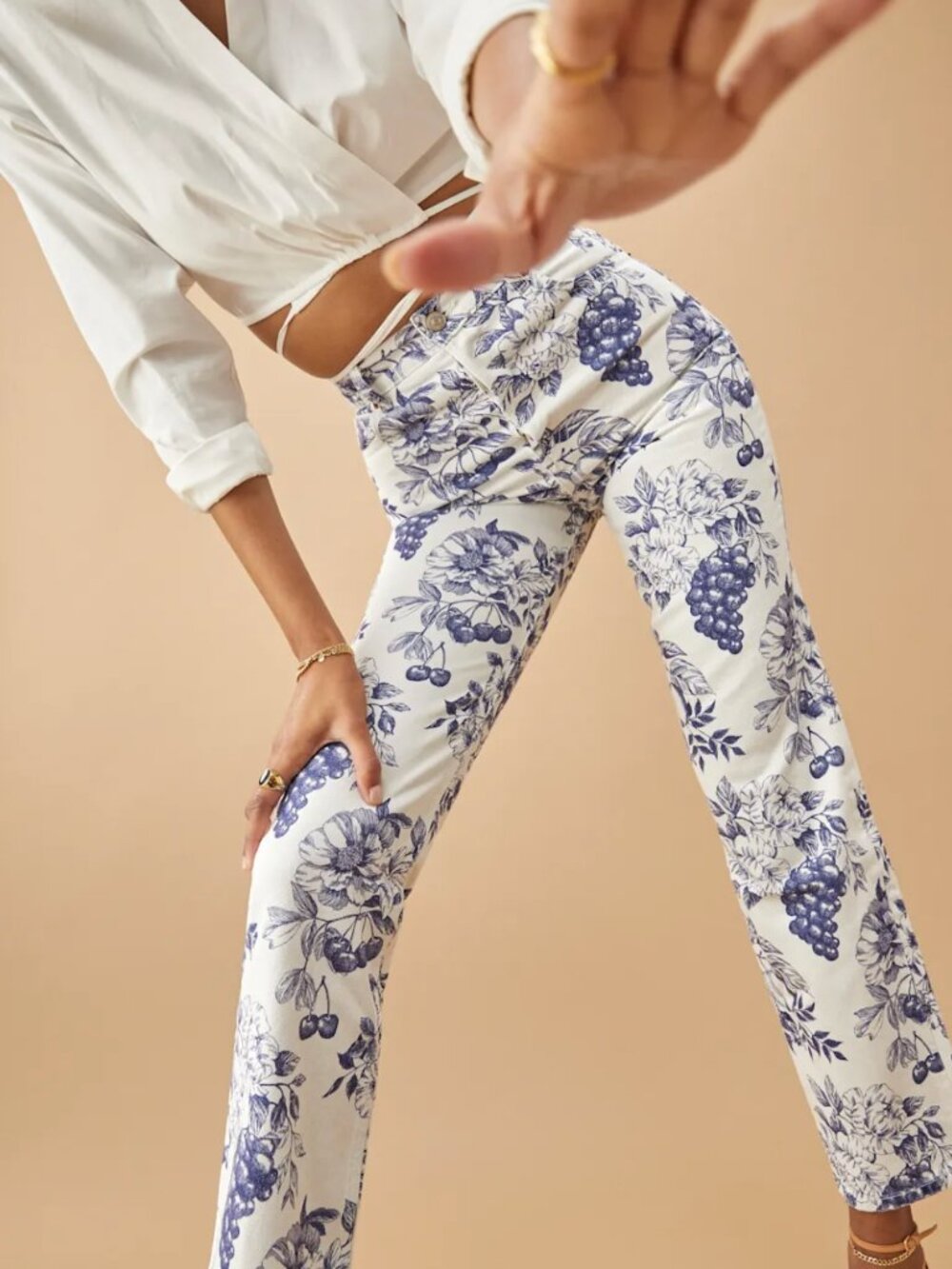 Reformation Cynthia Toile High Rise Straight Jeans (Color: Monaco)